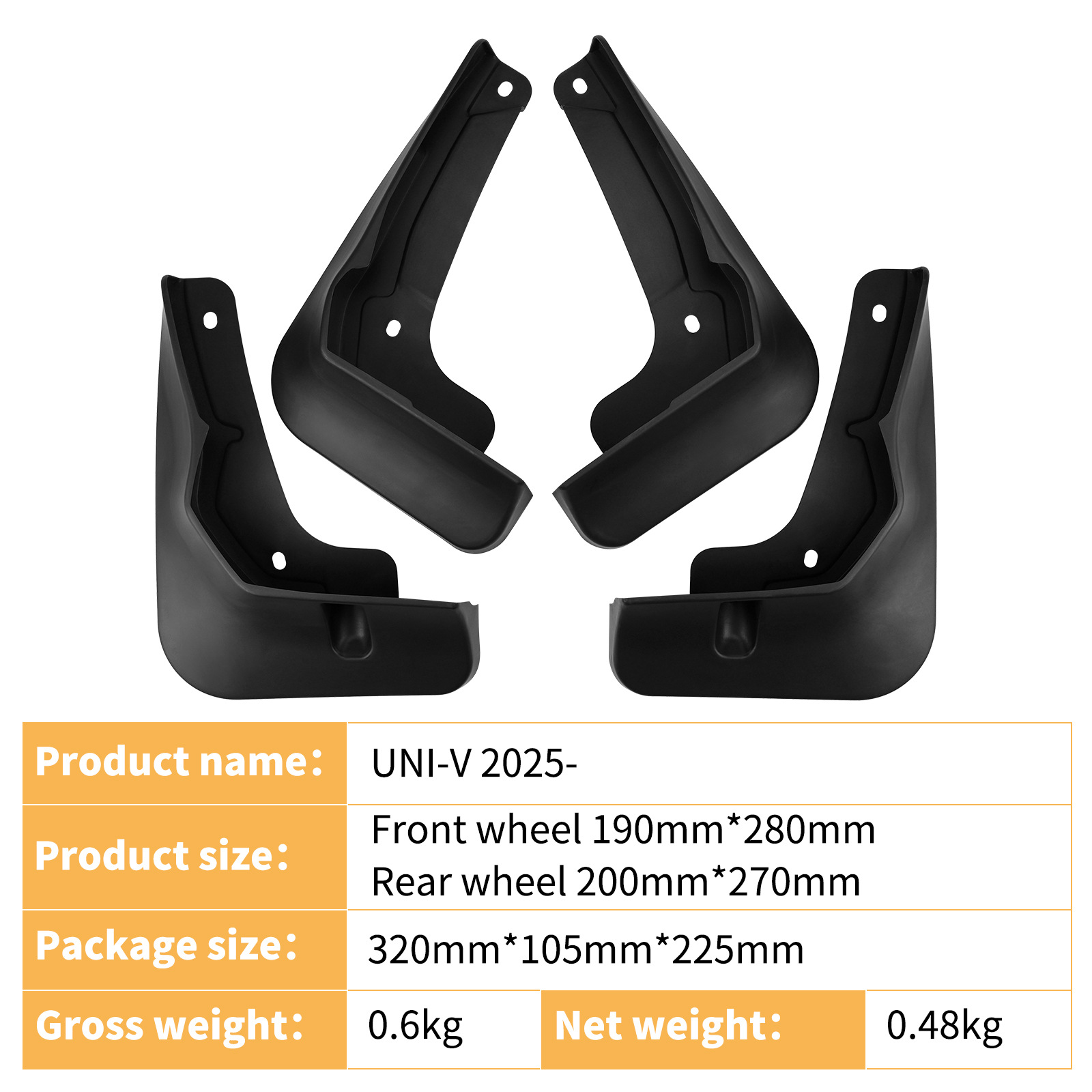 Front and Rear Splash Guard Mud Flaps for CHANGAN UNI-V 2025 Third Gen - Image 2