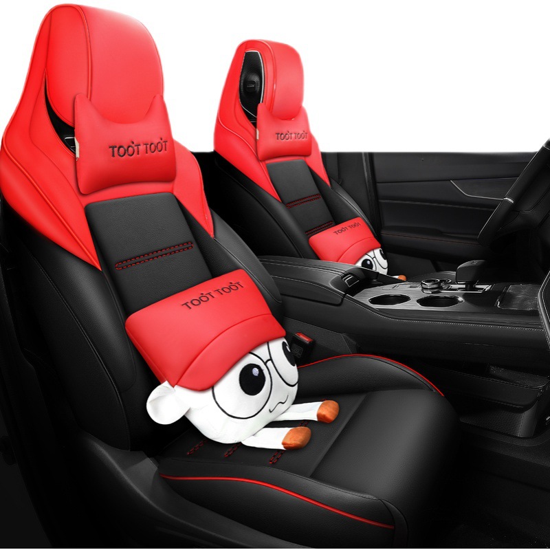 All-Inclusive Leather Car Seat Cover Set for 2021 CHANGAN UNI-K - Black & Pink Cartoon Edition - Image 5