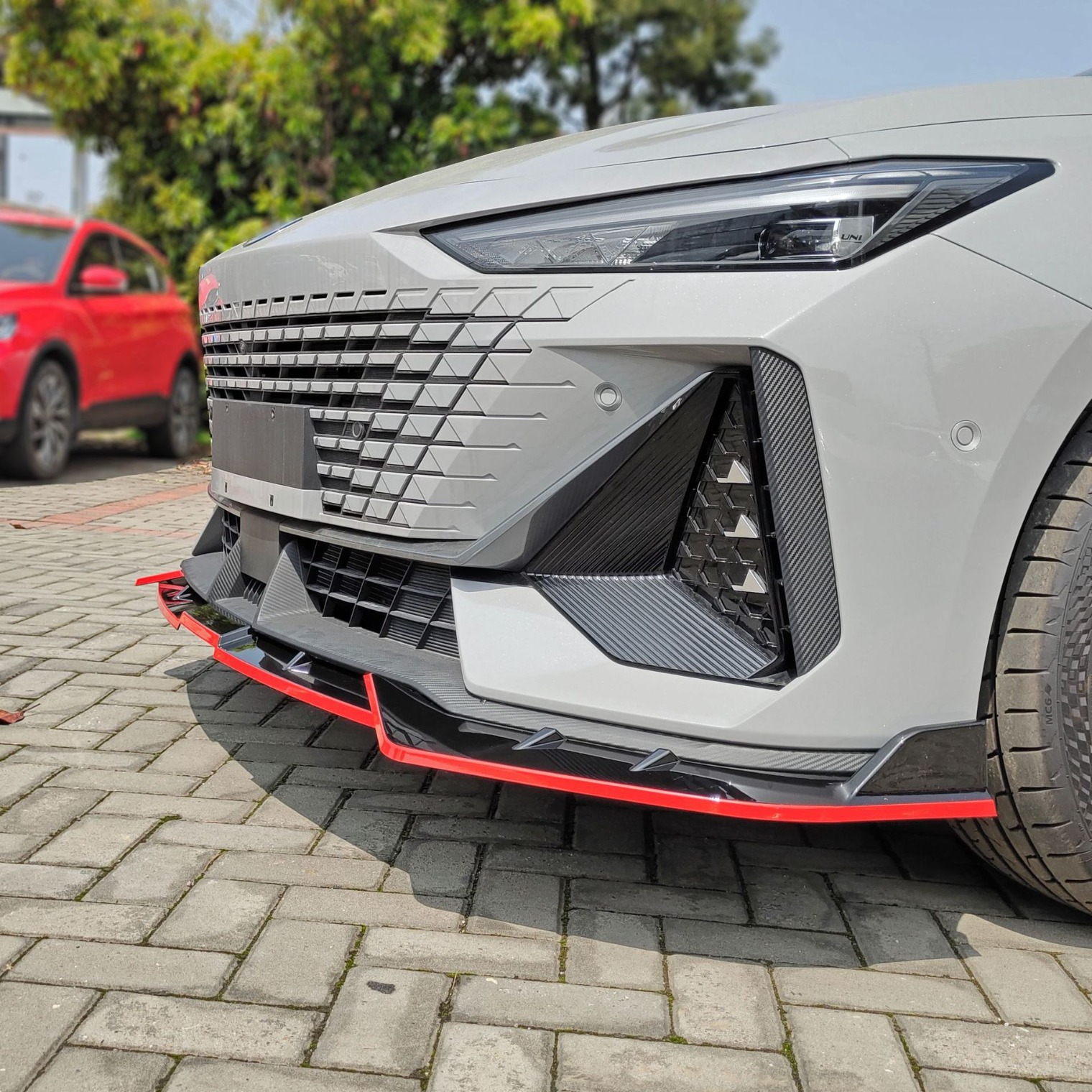 Front Bumper Lip Spoiler and Corner Protectors for 2022 CHANGAN UNI-V, Carbon Fiber Style - Image 2
