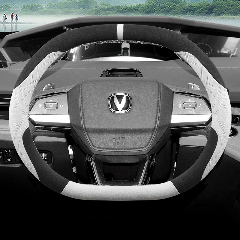 Custom Alcantara-Style D-Shape Carbon Fiber Texture Steering Wheel Cover for CHANGAN UNI-K/V CS55 PLUS - Image 2