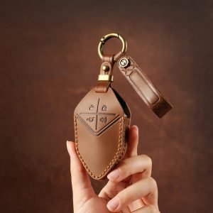 Genuine Leather Smart Key Case Cover with Keychain for DEEPAL SL03, CHANGAN UNI-K, UNI-T, and UNI-V