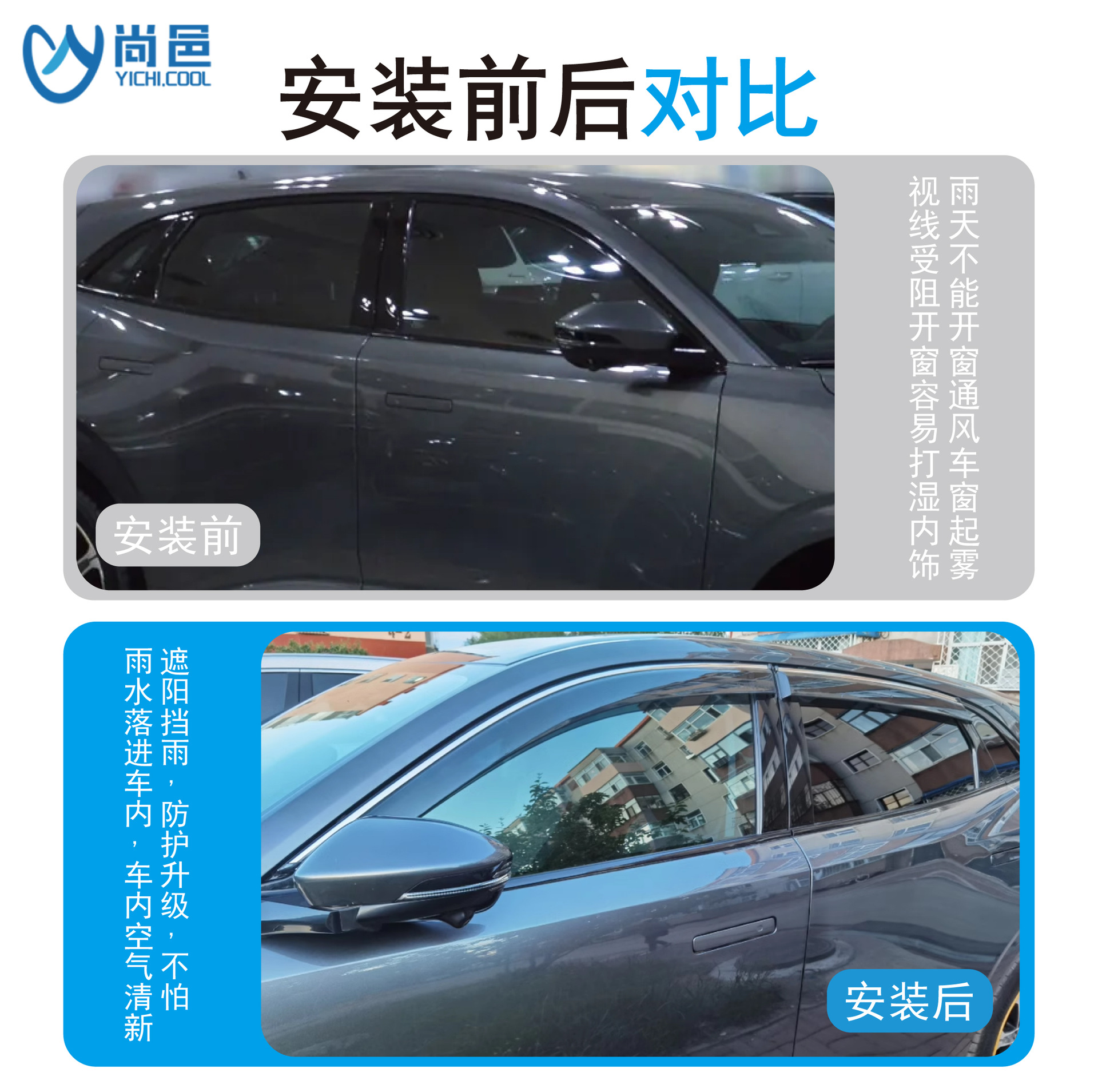 Window Rain Guard Vent Shade Set Black Acrylic for 2021 CHANGAN UNI-K - Image 3