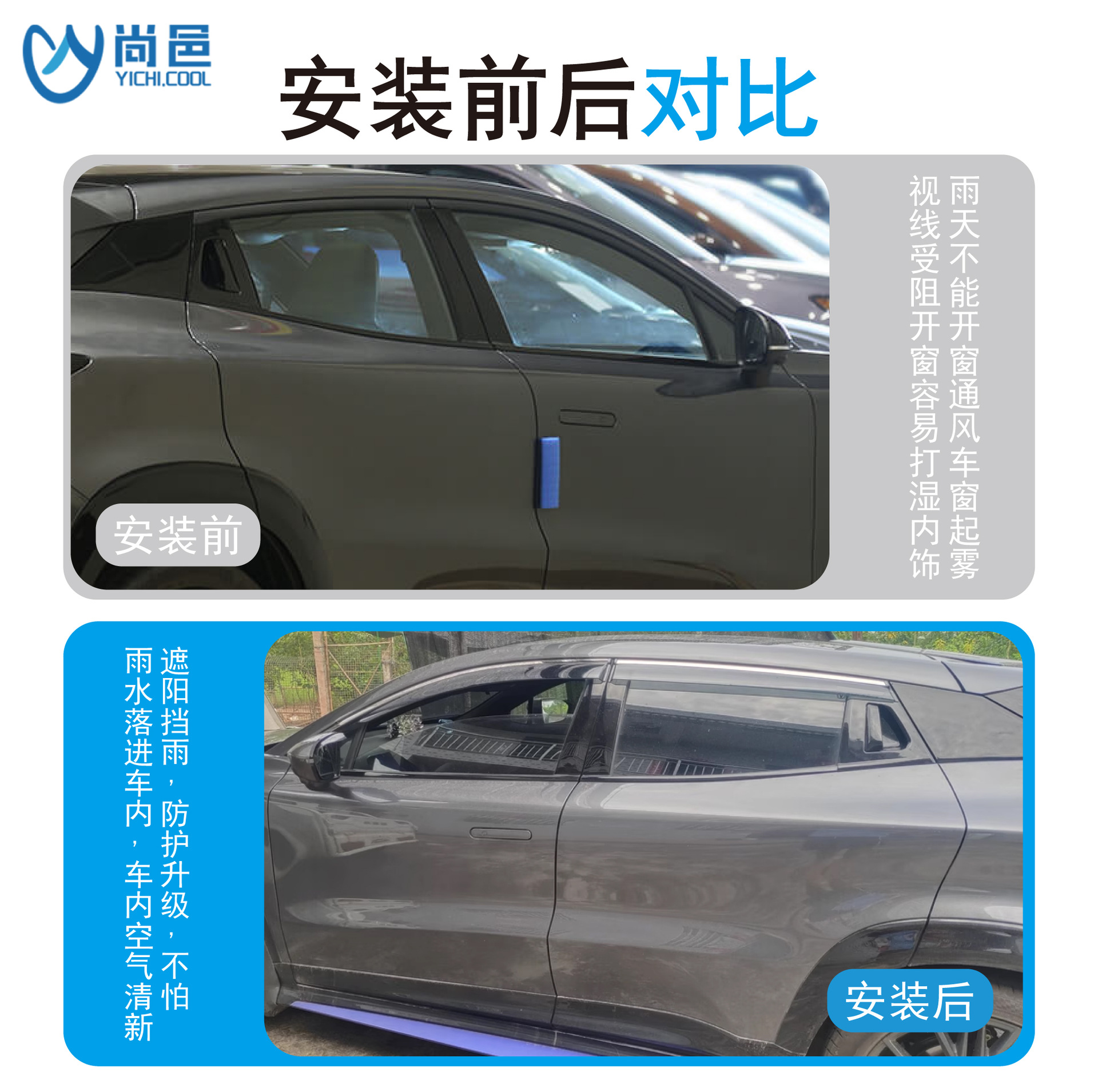4pcs Window Rain Shield Set for 2020 CHANGAN UNI-T | Black Acrylic Wind Deflectors - Image 3