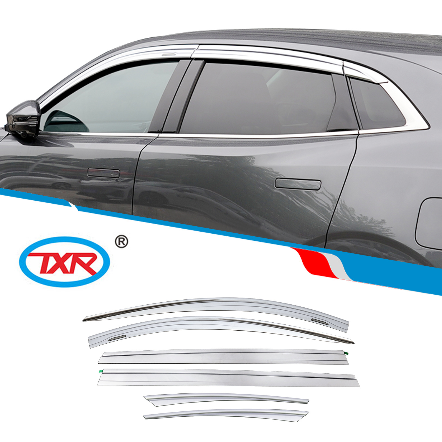 Window Visors Rain Guard Set for CHANGAN UNI-K (2021-Present) with Stainless Steel Trim, 6-Piece Set - Image 2