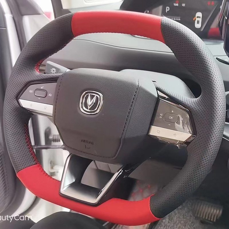 Custom Hand-Stitched Leather Steering Wheel Cover for CHANGAN CS55 PLUS, UNI-V, and NEVO Q05 - Image 2