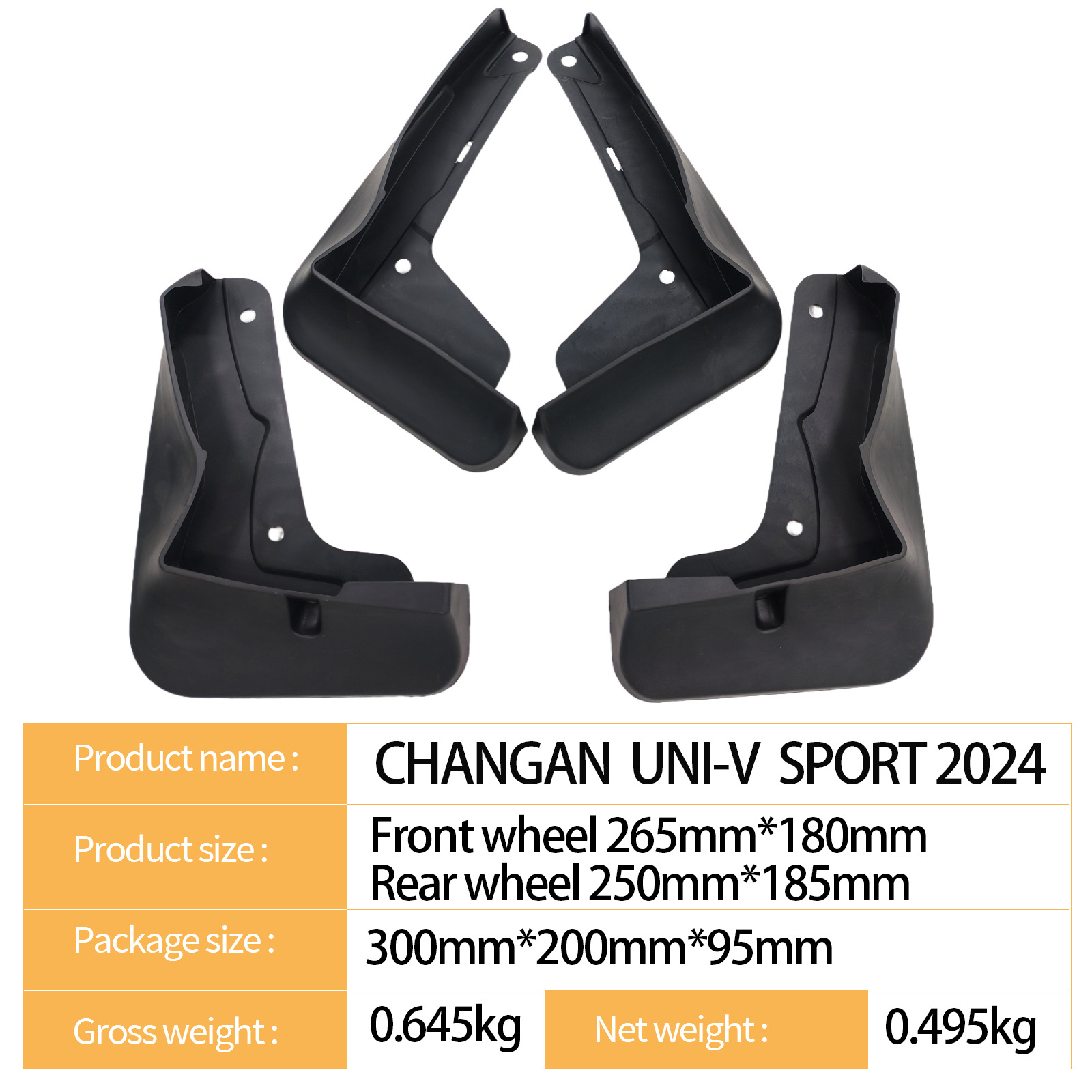 Black Tire Mudguards Splash Guards Set for CHANGAN UNI-V SPORT 2024 - Image 2