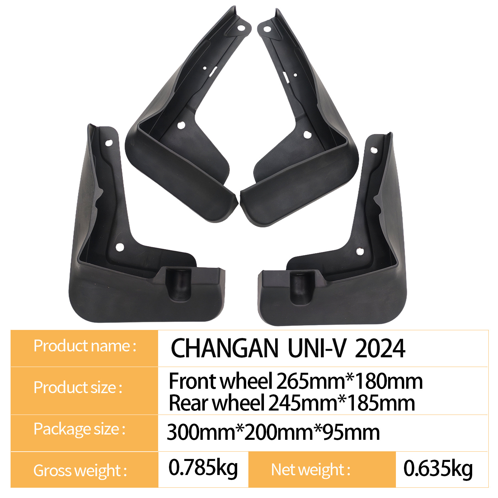 Black Tire Mudguards Splash Guards Set for 2024 CHANGAN UNI-V - Image 2