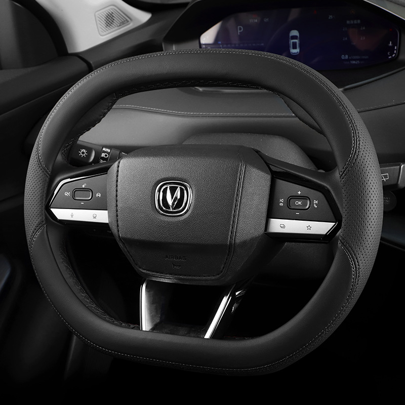 Ultra-Thin Genuine Leather Steering Wheel Cover for CHANGAN Eado, CS55 PLUS, UNI-K, UNI-V, and Yida (Double-D Shape) - Image 4