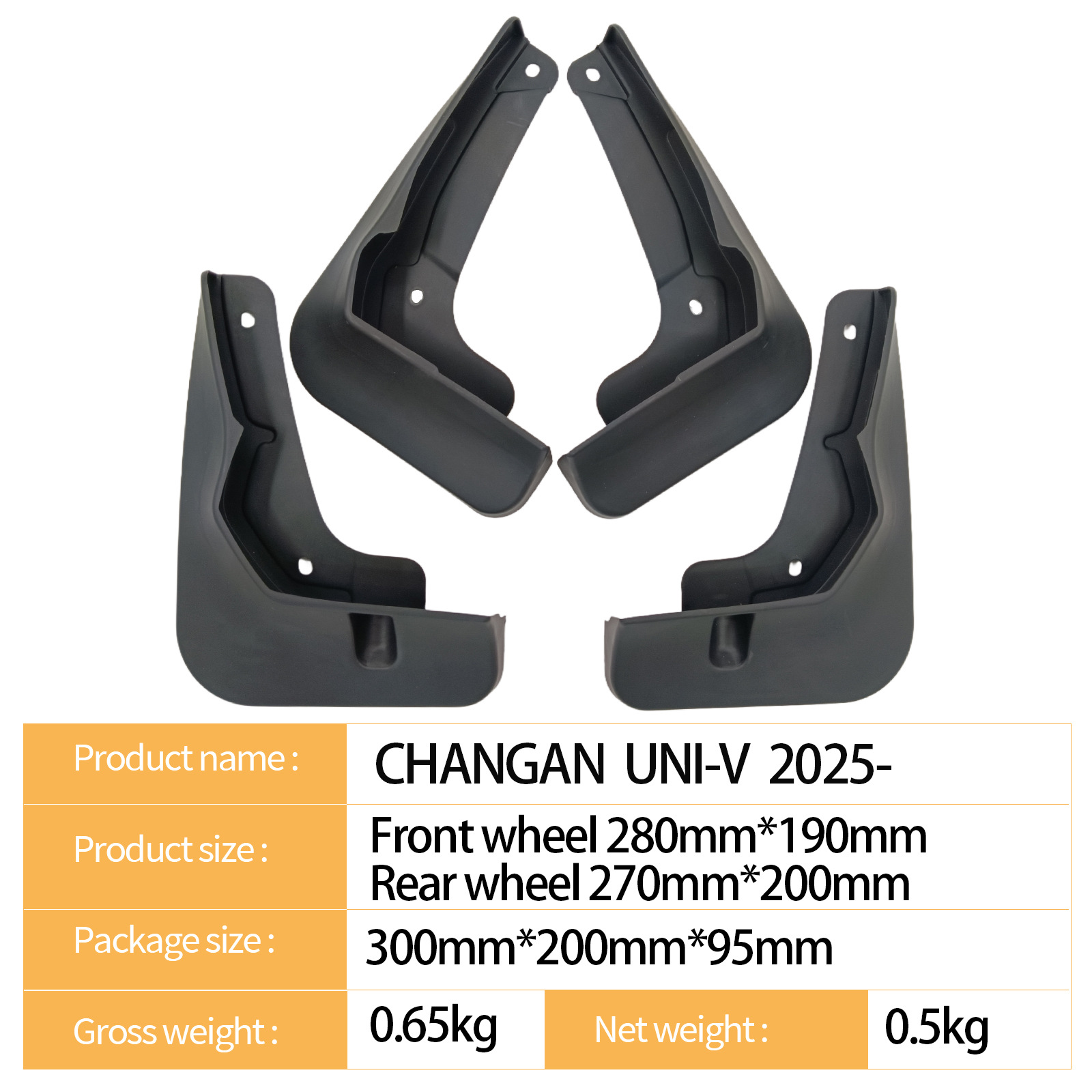 Black Tire Mudguard Set for 2025 CHANGAN UNI-V Car Splash Guards - Image 2
