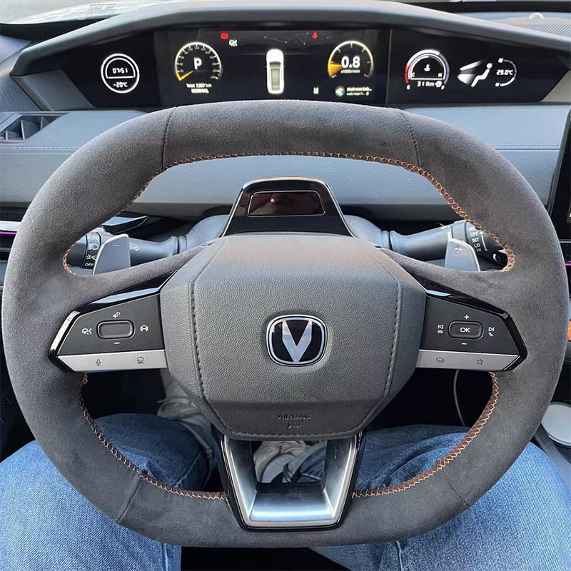 Custom Hand-Stitched Leather Steering Wheel Cover for CHANGAN CS55 PLUS, UNI-V, and NEVO Q05 - Image 3