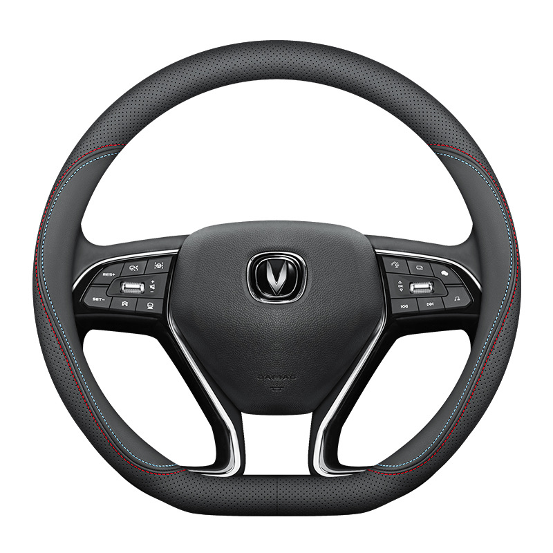 Genuine Leather Steering Wheel Cover for CHANGAN UNI-K (2021-2024), Carbon Fiber Look D-Shape - Image 5
