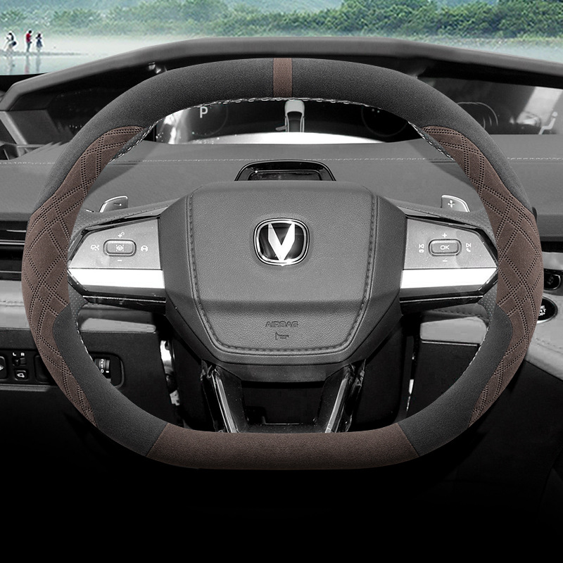 Custom Alcantara-Style D-Shape Carbon Fiber Texture Steering Wheel Cover for CHANGAN UNI-K/V CS55 PLUS - Image 4