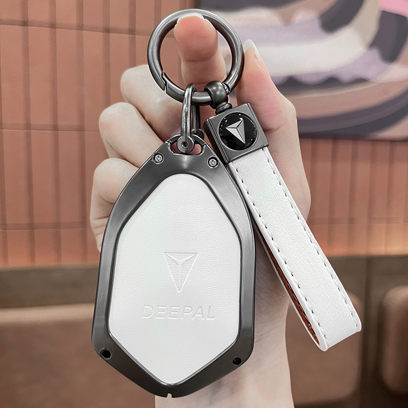 Zinc Alloy Car Key Fob Cover and Leather Strap for DEEPAL S7 S07 SL03 L07 S05 G318 - Image 2