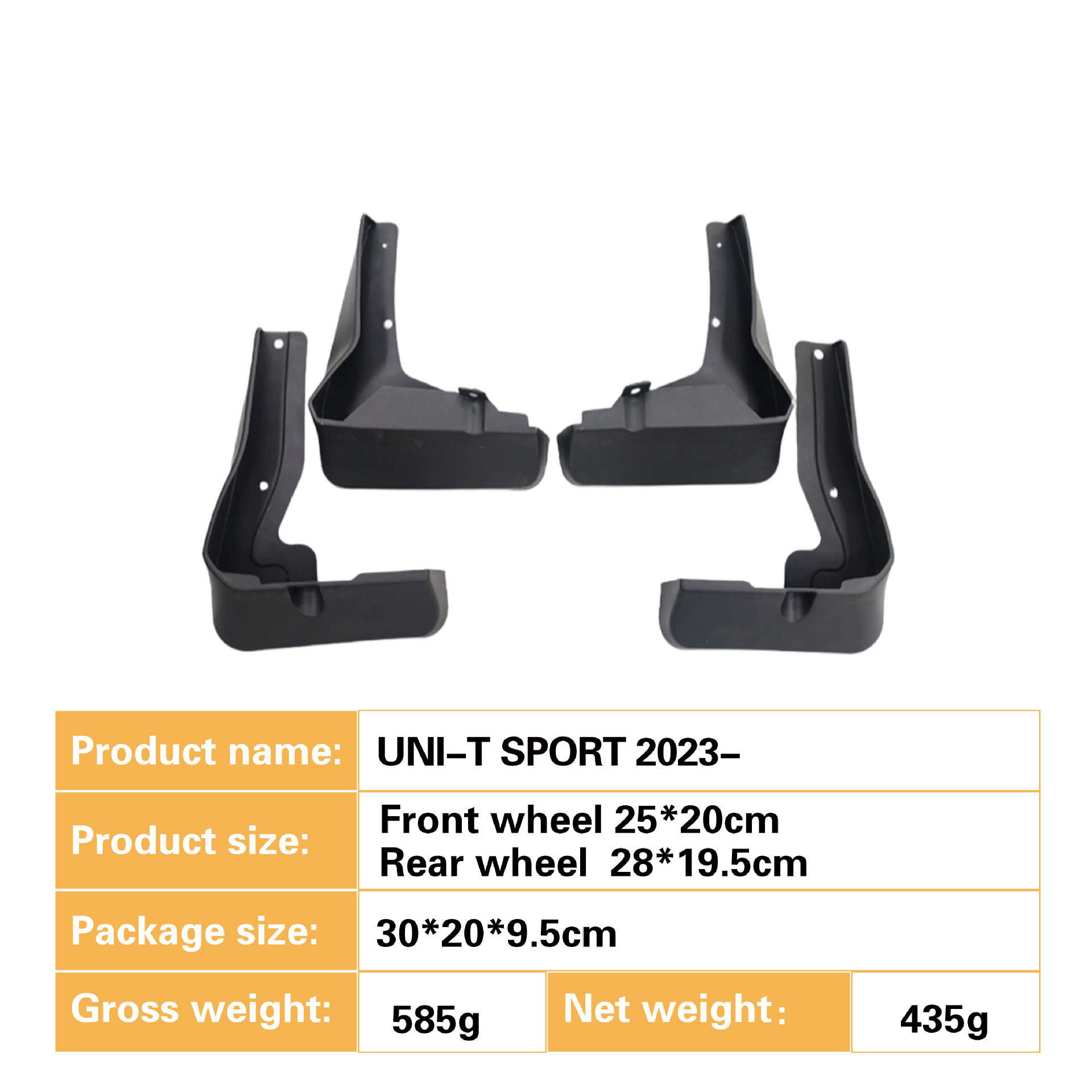 Front and Rear Car Mudguards Set for CHANGAN UNI-T SPORT 2023+ (Black PP) - Image 2