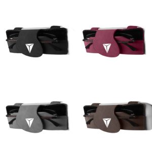 Interior Sun Visor Glasses Case and Clip Moсha Brown Suede for DEEPAL SL03 and DEEPAL S07