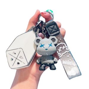 Full-Coverage TPU Car Key Cover for DEEPAL G318 SL03 S07 - Blue Gray with Bear Keychain