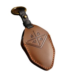 Genuine Leather Smart Key Case Cover with Buckle for DEEPAL SL03, CHANGAN UNI-K/T/V, and CS75 PLUS