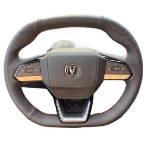 Custom Hand-Stitched Leather Steering Wheel Cover for CHANGAN CS55 PLUS, UNI-V, and NEVO Q05