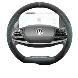 Suede Ultra-Thin Steering Wheel Cover D-Shape Black/Green for CHANGAN UNI-T (2020-2022)